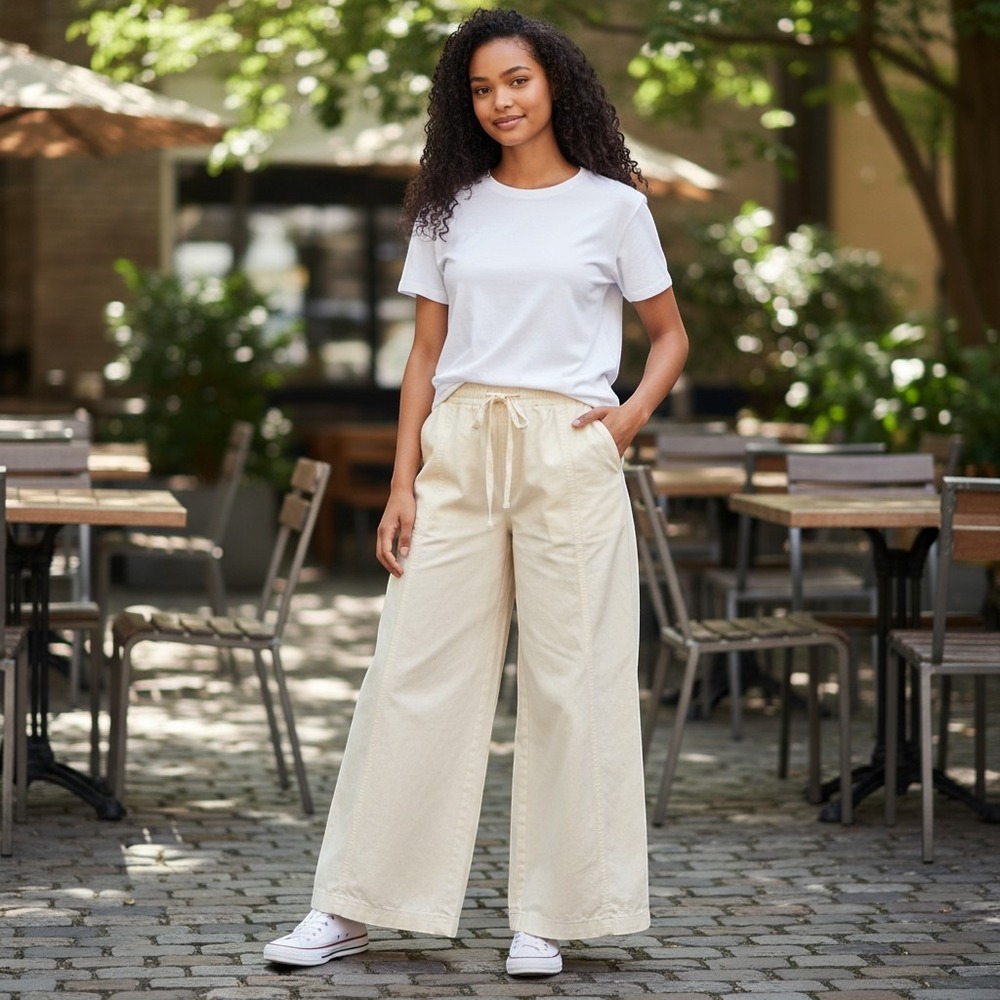 Universal Thread Womens White Wide Leg Cotton Drawstring Pants Size M HA1.C1045